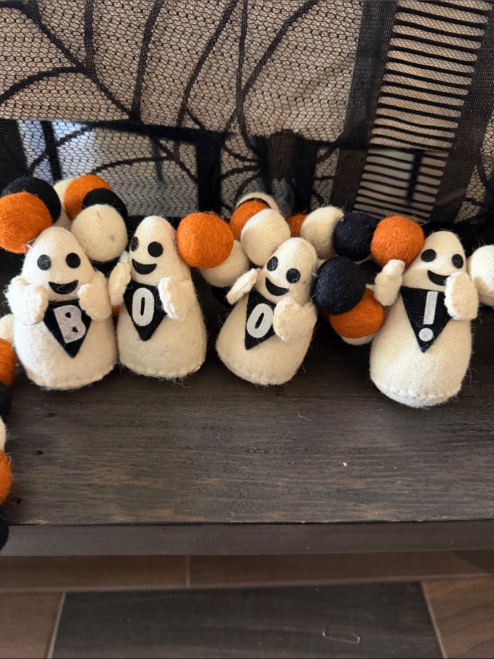 Plush Halloween Ghost Garland in White, Orange & Black